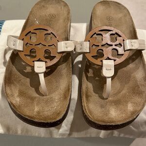 Tory Burch Tan and Cream Sandals